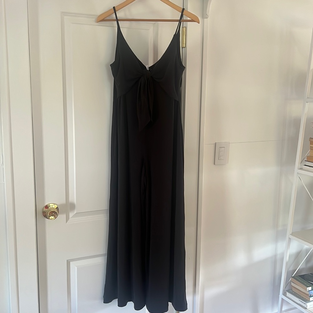 & Other Stories Size 4 (Small) Sandwash Knit Tie Front Crop Jumpsuit in Charcoal